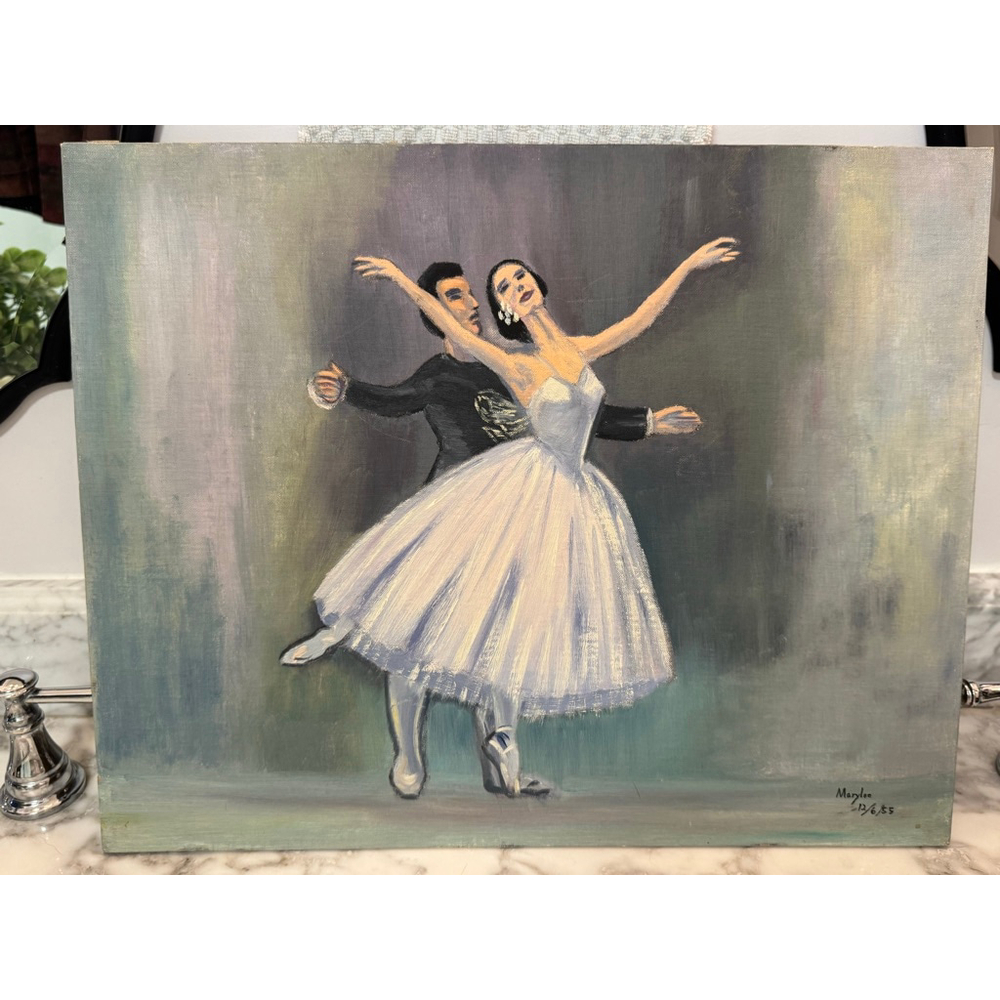 Vintage 1955 Hand Painted Ballet Dancers Canvas Signed Marylee Romantic Wall Art